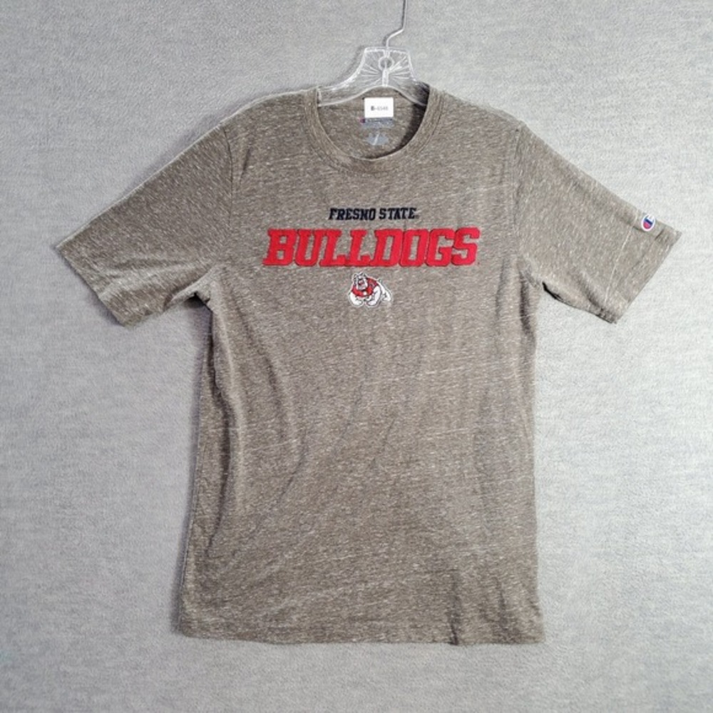 VINTAGE Fresno State Bulldogs Women Top M Gray Shirt Patchwork Embroidered Tee
